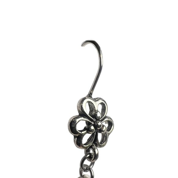 Dragonfly Dangle Earrings Flower Ear Wires Antique Silver Tone - Picture 3 of 8